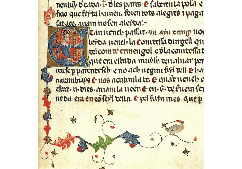 Llibre dels Feyts-rey Jaime I de Aragón-Celesti Destorrents-Manuscript-Illuminated codex-facsimile book-Vicent García Editores-3 Capital letter.